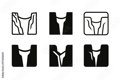 Highlining Logo Variations. Highlining. Set Logo of Highlining: webbing span over canyon. harmonious logo variations of the same emblematic concept, each with