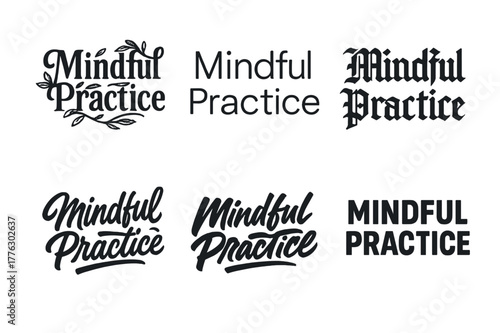Harmonious Lettering Variations. Mindful practice. Set lettering. harmonious lettering variations of the same emblematic concept, each with different artistic