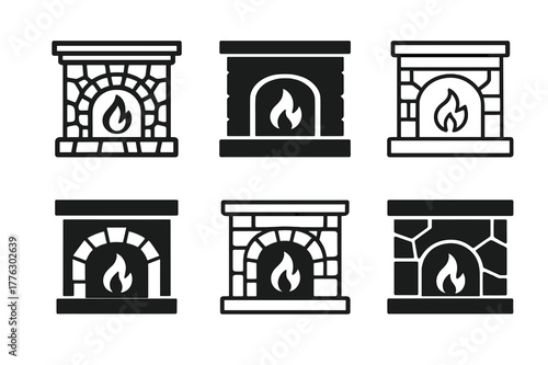 Fireplace Mantel Logos. fireplace mantel. Set Logo of fireplace mantel: stone fireplace with mantel. Icon set. harmonious logo variations of the same