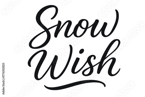 Snowy Script Elegance. Snow Wish ? Script Hand-Lettering: flowing brush script with soft curves and delicate