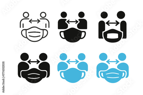 COVID- Logo Variations. Social distancing and COVID--related imagery. Set Logo of Social distancing and COVID--related imagery: face mask. Icon set. harmonious