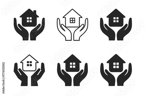 Family Home Aid Icons. Volunteering to help a family member with home maintenance tasks. Set Logo of volunteering to help a family member with home maintenance