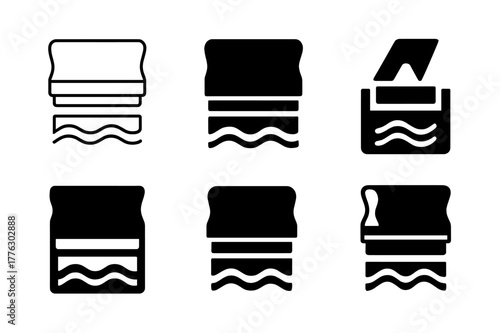 Screen Printing Icons. Screen printing. Set Logo of Screen printing: squeegee tool. Icon set. harmonious logo variations of the same emblematic concept, each