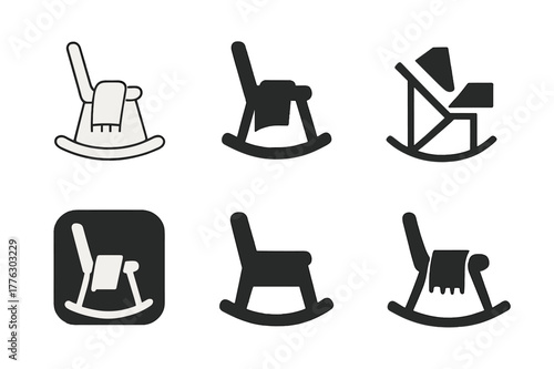 Retirement Life Logos. Life in retirement or senior years. Set Logo of Life in retirement or senior years: rocking chair with blanket. harmonious