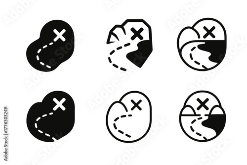 Smuggler's Route Logos. Smuggler?s route. Set Logo of Smuggler?s route: dashed line to hidden cove. harmonious logo variations of the same emblematic concept,