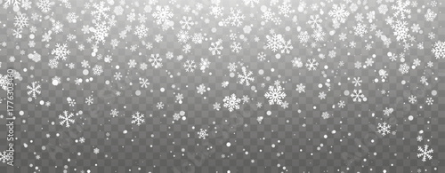 Falling Snowflakes And Light Bokeh On Transparent Background. Winter Snowfall Effect For Christmas, Holiday, And Seasonal Design Projects. Vector Illustration