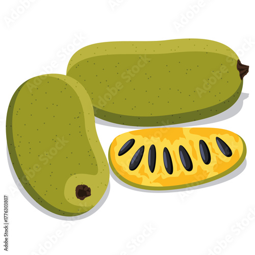 pawpaw, ripe juicy sweet pawpaw fruit and slice.