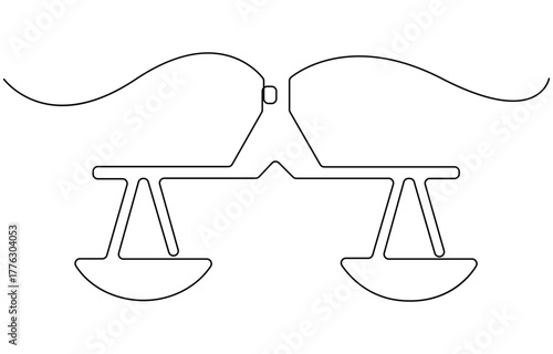 Court legal scale in continuous one drawing.