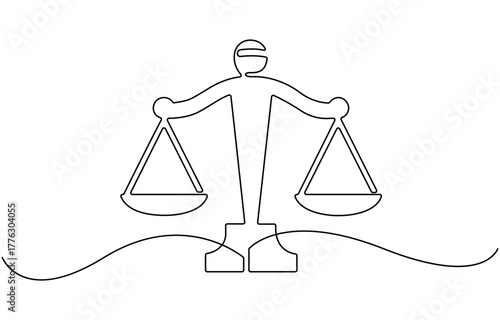 Court legal scale in continuous one drawing.