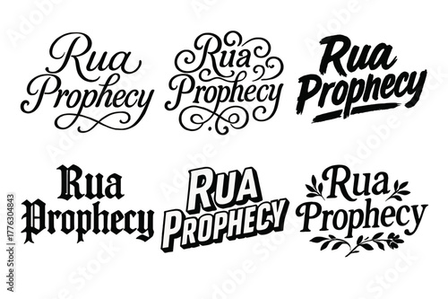 Harmonious Lettering Variations. Rua Prophecy. Set lettering. harmonious lettering variations of the same emblematic concept, each with different artistic