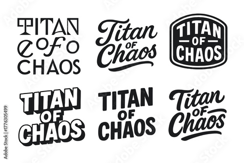 Harmonious Lettering Grid. Titan of Chaos. Set lettering. harmonious lettering variations of the same emblematic concept (Abstract geometric letterforms,
