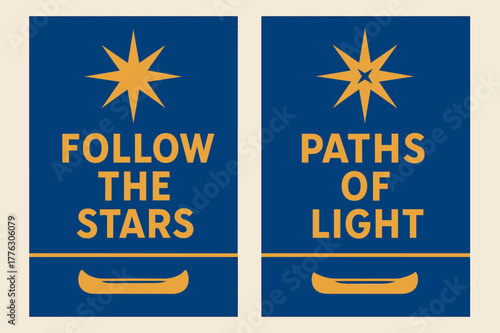 Star Navigation Banners. Star Navigation. Two vertical A6 banners with safe margins, centered composition, no elements touching edges, geometric, cobalt and