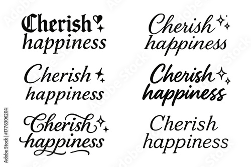 Cherish Happiness Calligraphy Grid. Cherish happiness. Create a calligraphy lettering illustration of the