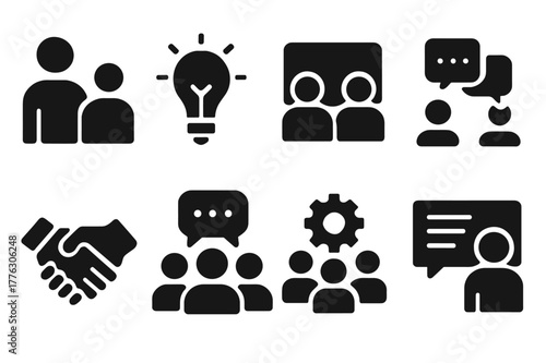 Mentorship Icon Set. Collaboration and mentorship. Filled icon set of collaboration and mentorship: mentor and