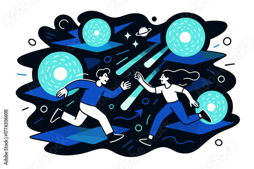 Multiverse Dimensions Illustrated. Multiverse concept. Glowing parallel universes, abstract dimensional planes