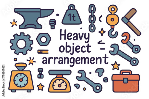 Heavy Objects Doodle. Heavy object arrangement. Hand-drawn doodle illustration of heavy object arrangement.