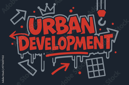 Graffiti Urban Art. Urban Development ? Graffiti Simplified; lettering: thick bubble/block, tilted; effects: dripping outlines, flat spray fills; background: