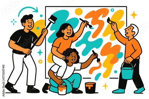 Vibrant Community Mural. Community-based art projects for public spaces. Artists and neighbors painting a