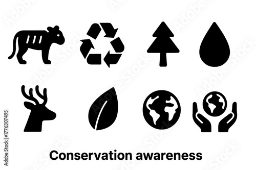 Conservation Icon Set. Conservation awareness. Filled icon set of conservation awareness: endangered species,