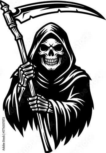 Grim reaper with scythe vector illustration silhouette cricut design