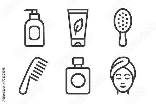 Minimalist Logo Grid. Personal Appearance. Set Logo of Personal Care Collection: Minimal outline, Negative space, Flat solid, Symmetrical form, Stylized