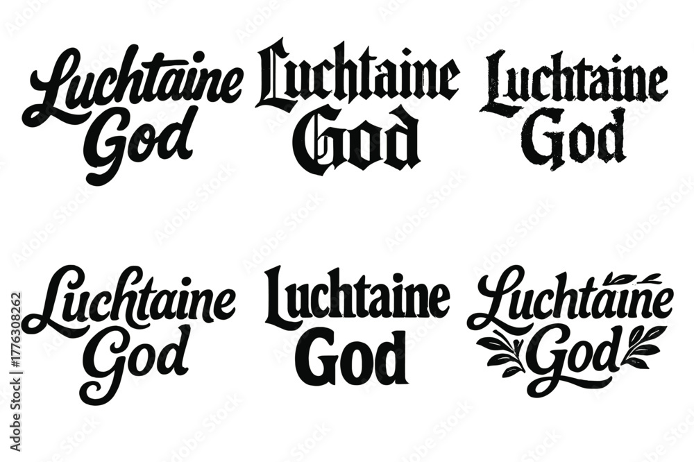 Fototapeta premium Luchtaine Lettering Variations. Luchtaine God. Set lettering. harmonious lettering variations of the same emblematic concept (Bold hand-lettering with playful