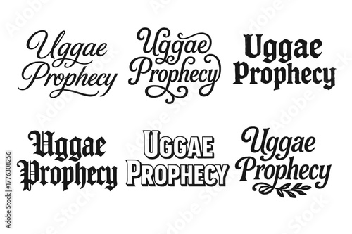 Uggae Lettering Variations. Uggae Prophecy. Set lettering. harmonious lettering variations of the same emblematic concept, each with different artistic