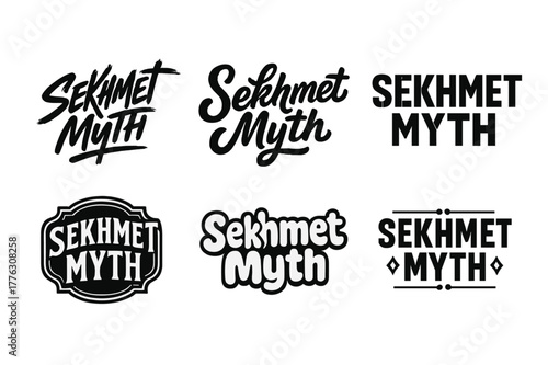 Sekhmet Lettering Styles. Sekhmet Myth. Set lettering. harmonious lettering variations of the same emblematic concept, each with different artistic