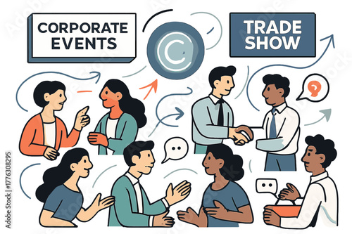 Dynamic Corporate Networking. Corporate events and trade shows. People networking and exchanging ideas under