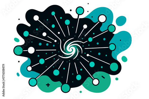 Interconnected Galactic Network. Deep space network. Abstract data-like nodes and glowing lines expanding from