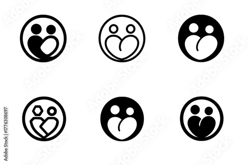 Relationship Therapy Logos. Relationship therapy and counseling. Set Logo of relationship therapy and counseling: circle of unity with two figures. Icon set.