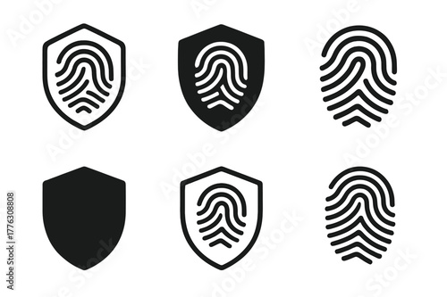 Cybersecurity Logos Variety. Cybersecurity protocols. Set Logo of cybersecurity protocols: digital fingerprint. Icon set. harmonious logo variations of the