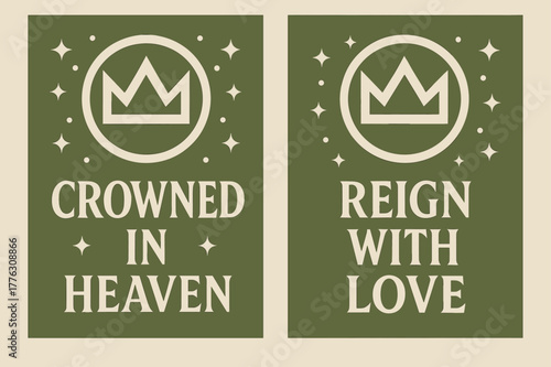 Celestial Coronation Banners. Celestial Coronation. Two vertical A6 banners with safe margins, centered composition, no elements touching edges, geometric,