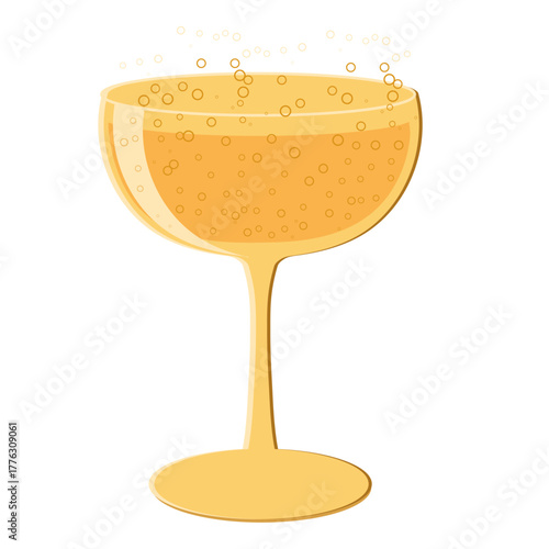 Retro wide champagne glass vector illustration in flat style. Festive cabaret drink on an isolated background. New Year's sparkling wine or proseco in a vintage coupe.