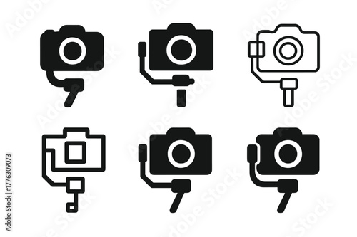 Digital Camera Logos. Digital cameras. Set Logo of Digital cameras: camera on -axis gimbal stabilizer. Icon set. harmonious logo variations of the same