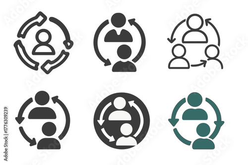 Communication Logo Variations. Effective communication between management and staff. Set Logo of effective communication between management and staff: feedback