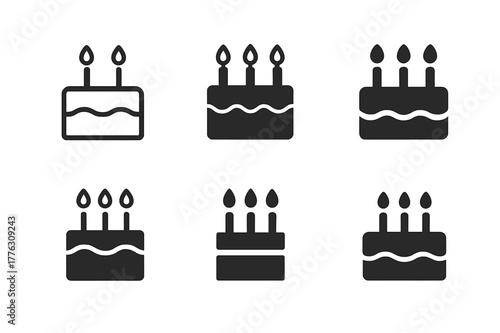 Birthday Cake Logos. Social gatherings and celebrations. Set Logo of birthday: cake with candles. Icon set. harmonious logo variations of the same emblematic