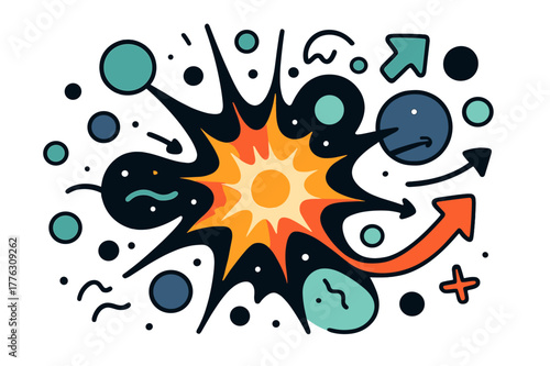 Cosmic Explosion Art. Big Bang illustration. A glowing cosmic explosion with abstract light rays, expanding