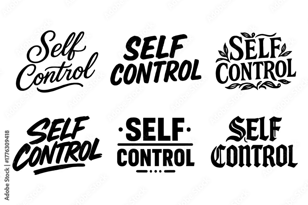 Fototapeta premium Self-Control Lettering Variations. Self-control. Set lettering. harmonious lettering variations of the same emblematic concept, each with different artistic