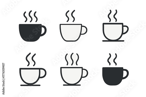 Morning Coffee Logos. Morning wake-up. Set Logo of Morning wake-up: steaming coffee cup. Icon set. harmonious logo variations of the same emblematic concept,