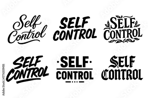 Self-Control Lettering Variations. Self-control. Set lettering. harmonious lettering variations of the same emblematic concept, each with different artistic
