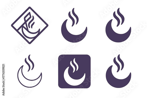 Peaceful Slumber Logos. Peaceful slumber. Set Logo of Peaceful slumber: essential oil diffuser vapor. Icon set. harmonious logo variations of the