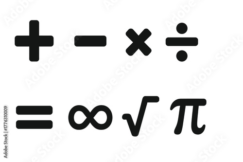 Mathematical Symbols Grid. Math symbols. Filled icon set of math symbols: plus sign, minus sign,