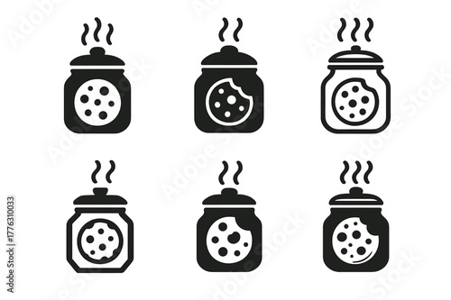 Cookie Aroma Logos. Baking fresh cookies and enjoying the smell of them. Set Logo of Baking fresh cookies and enjoying the smell of them: cookie jar with aroma