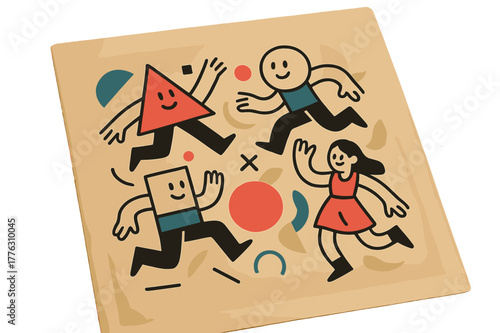 Nostalgic Geometric Photo. Dusty Photograph. Close-up of a dusty sepia photograph with floating abstract geometric shapes and soft light, warm and nostalgic