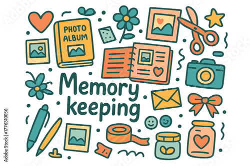 Memory Keeping Doodle. Memory keeping. Hand-drawn doodle illustration of memory keeping. Photo album,