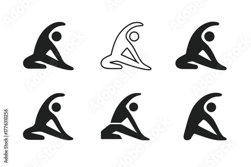 Fitness Logo Variations. Fitness and wellness. Set Logo of Fitness and wellness: stretching human figure. Icon set. harmonious logo variations of the same