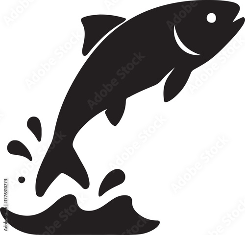 Silhouette of a fish leaping out of water with splashes