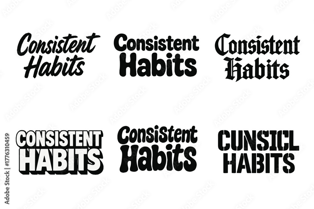 Obraz premium Diverse Lettering Styles. Consistent habits. Set lettering. harmonious lettering variations of the same emblematic concept, each with different artistic