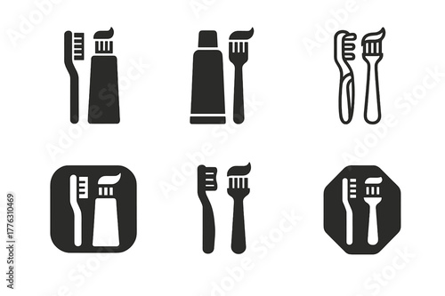 Hygiene Logo Variations. Hygiene education and awareness campaigns. Set Logo of hygiene education and awareness campaigns: toothbrush and toothpaste icon. Icon